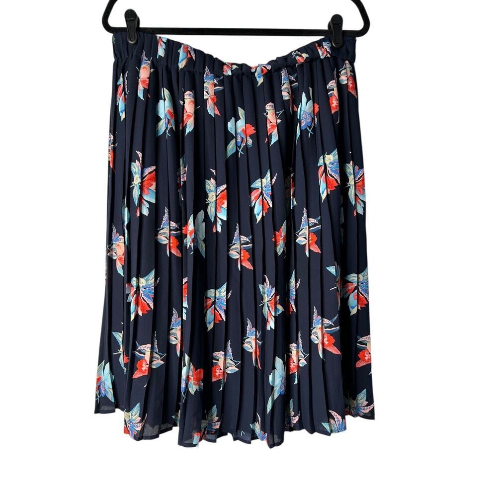 Ava and Viv Skirt Size X‎ Navy Blue Floral Pleated Elastic Waist Lined Casual